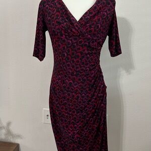 Lauren Ralph Lauren Womens Faux Wrap Dress Size 6 Geometric Red Black Ruched
